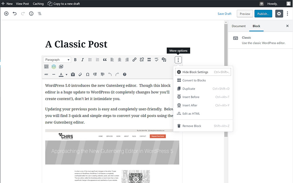 WordPress Gutenberg Block Editor Convert To Blocks