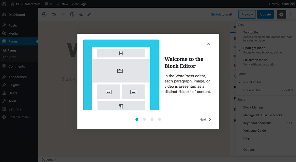 Gutenberg Welcome Guide Modal