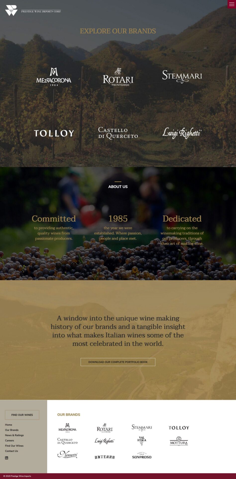 Prestige Wine Imports Website Screenshot