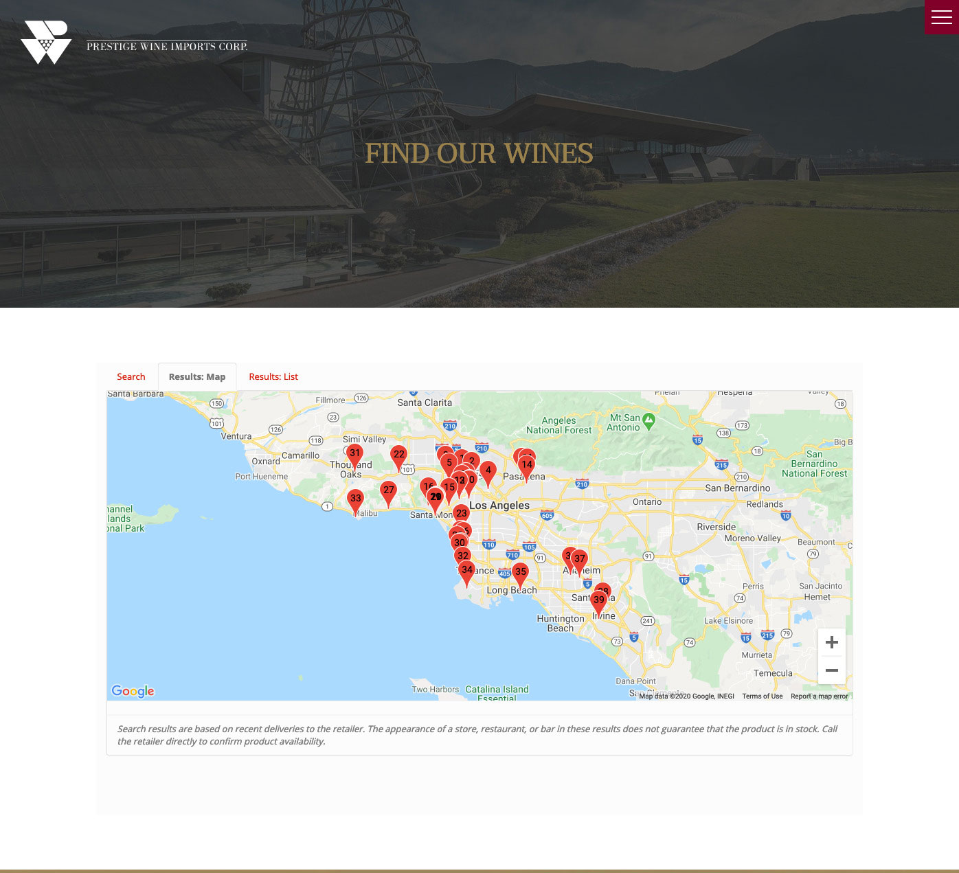 Prestige Wine Imports Website Screenshot