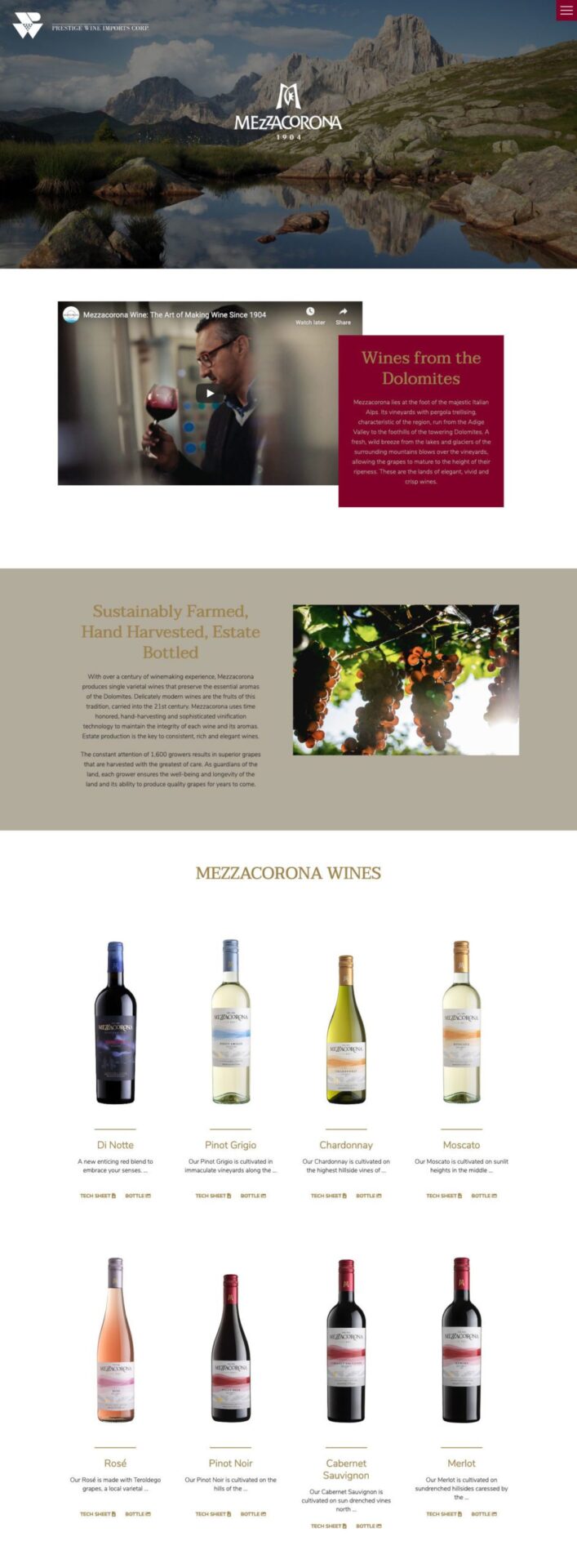 Prestige Wine Imports Website Screenshot