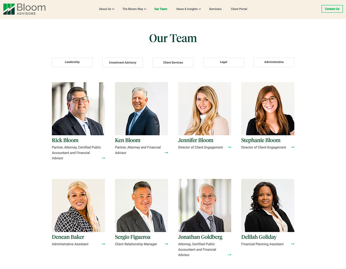 Bloom Advisors Website Screenshot