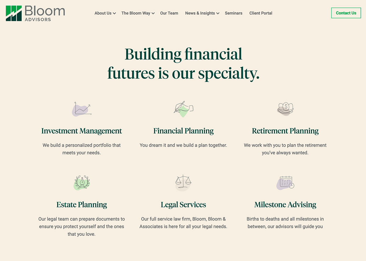 Bloom Advisors Website Screenshot