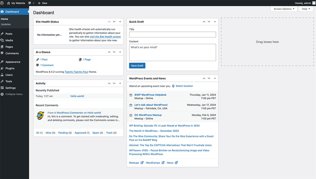 WordPress Admin Dashboard Overview