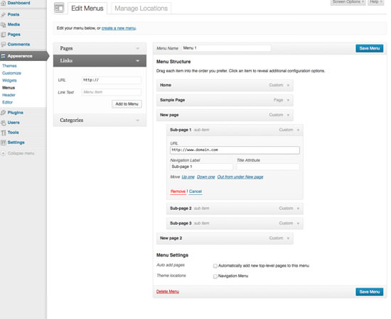 WordPress 3.6 Menu Management